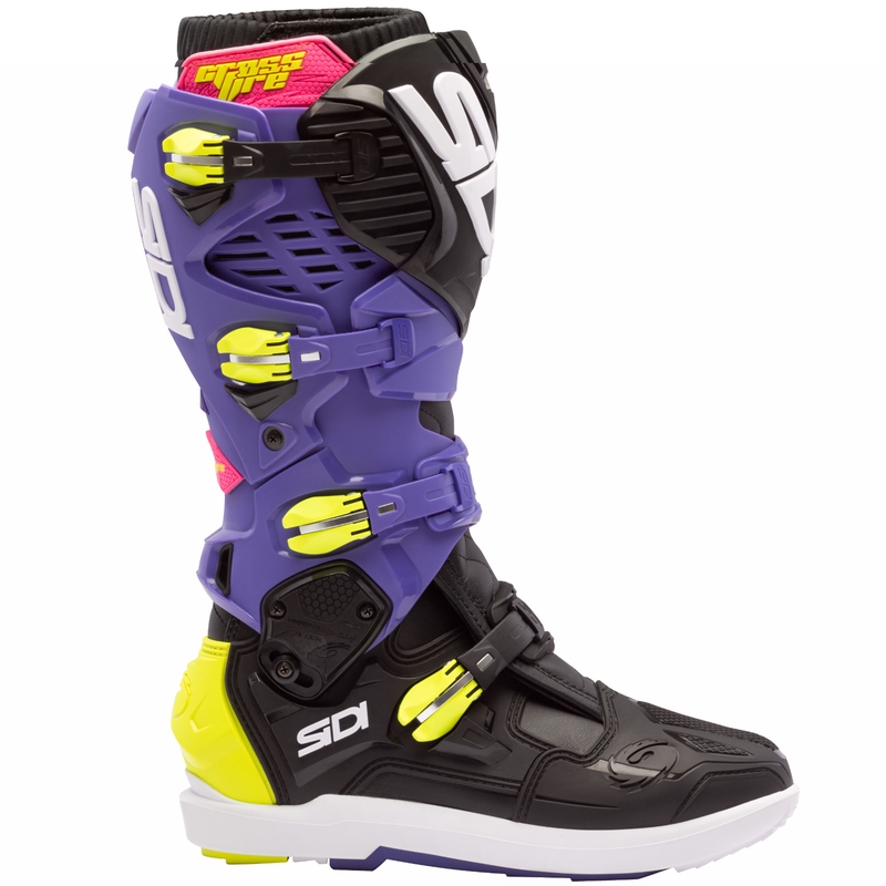 Motorradstiefel SiDi Crossfire 3 SRS lila-schwarz-fluoreszierend gelb