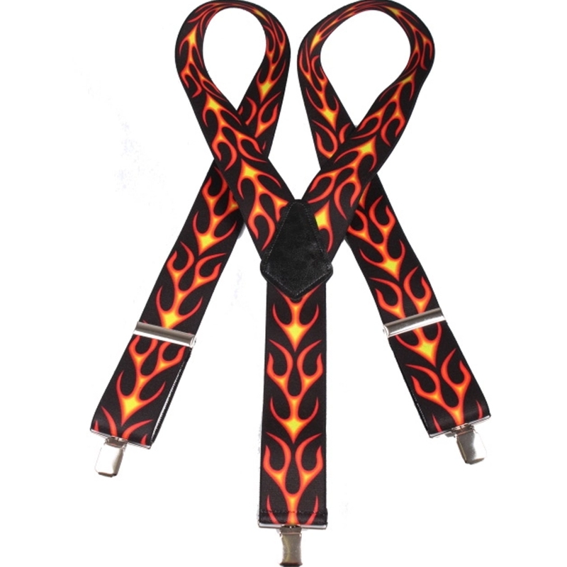 RSA Hosenträger mit Flammenmotiv, schwarz und rot