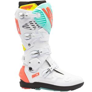 Motorradstiefel SiDi Crossfire 3 SRS weiß-fluoreszierend mint-fluoreszierend korallenrot