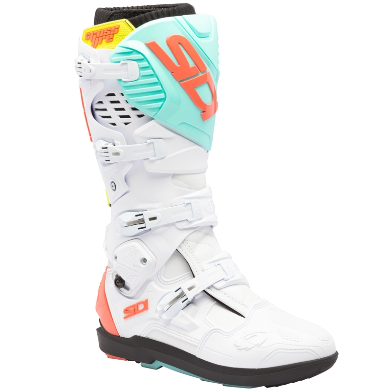Motorradstiefel SiDi Crossfire 3 SRS weiß-fluoreszierend mint-fluoreszierend korallenrot