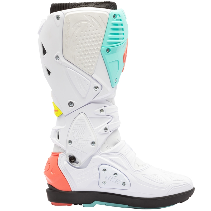 Motorradstiefel SiDi Crossfire 3 SRS weiß-fluoreszierend mint-fluoreszierend korallenrot