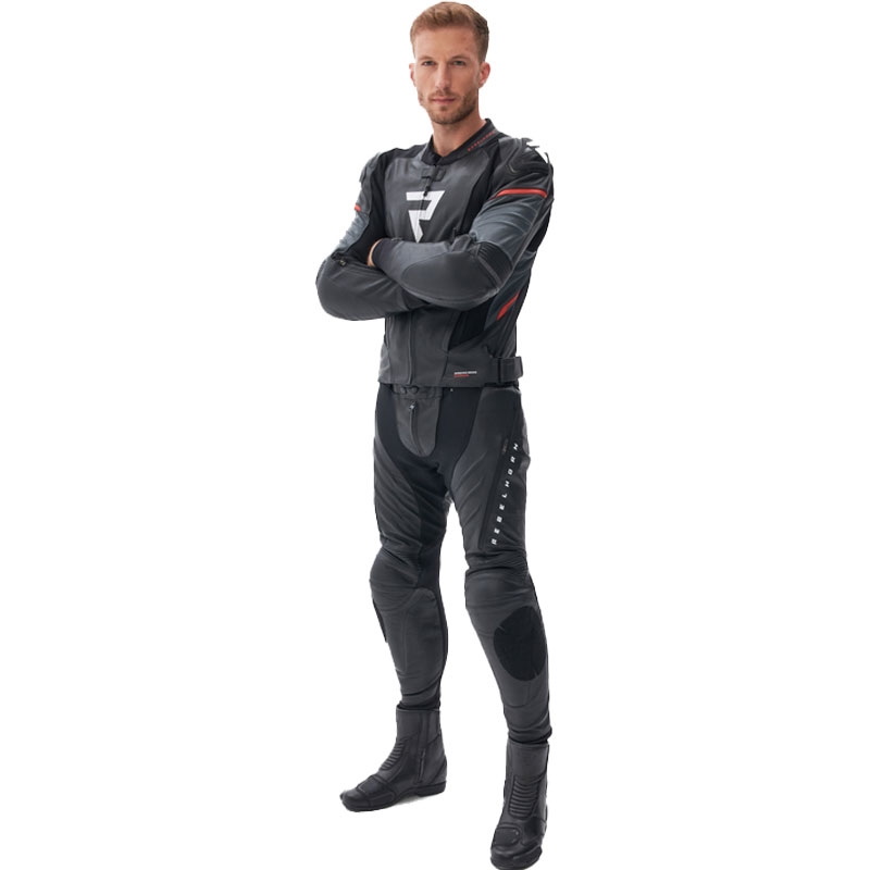 Rebelhorn Veloce Motorradhose aus Leder, schwarz-weiß