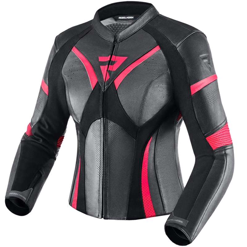 Damen-Motorradjacke Rebelhorn Rebel schwarz-fluoreszierend pink