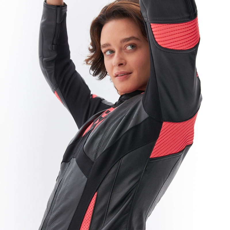 Damen-Motorradjacke Rebelhorn Rebel schwarz-fluoreszierend pink