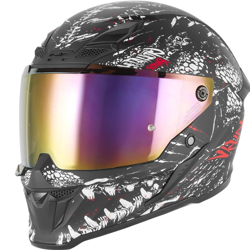 NOX Exklusiv Goliath Raptor Integralhelm für Motorräder, matt schwarz-weiß-rot