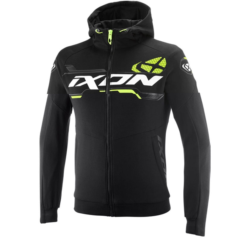 IXON Touchdown Ultra Motorrad-Sweatshirt schwarz-weiß-fluoreszierend gelb