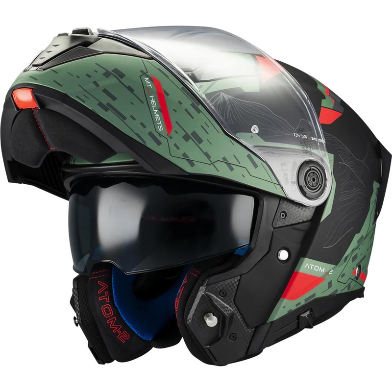 Klappbarer Motorradhelm MT Atom 2 SV Highlands C6 mattgrün-schwarz-rot