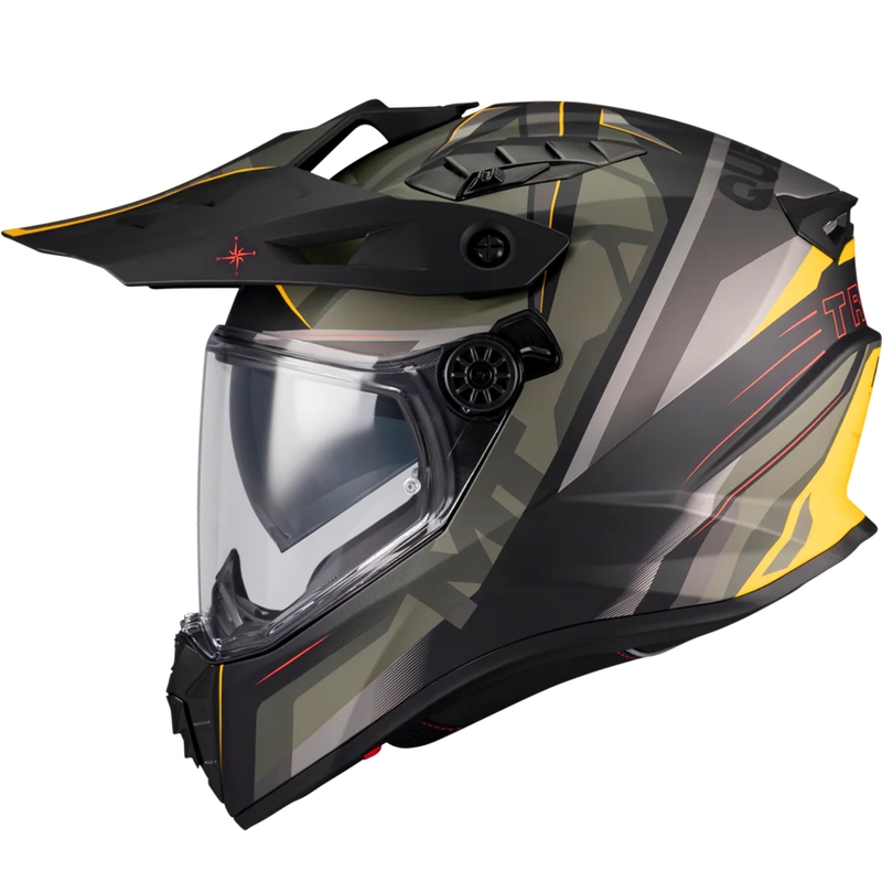 Enduro-Motorradhelm MT Track SV Questor B6, matt schwarz-grün-braun-fluoreszierend gelb