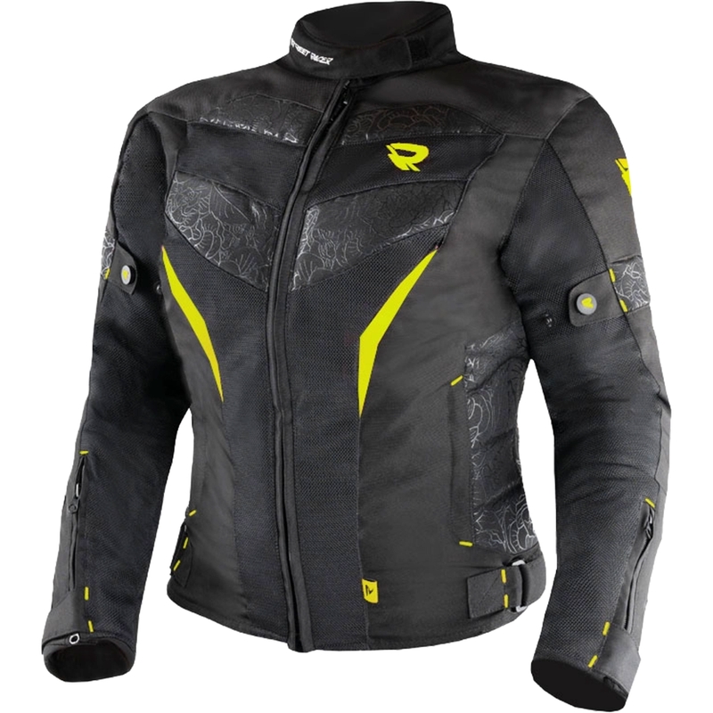 Damen-Motorradjacke Street Racer Rose Air Schwarz-Fluogelb