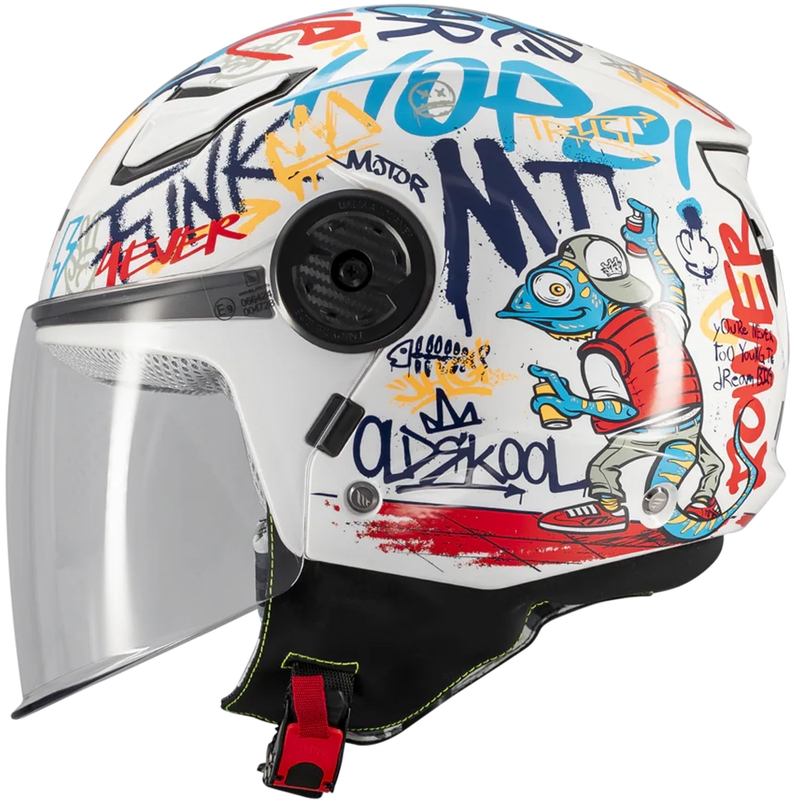 Kinder-Motorradhelm mit offenem Visier MT Lite Crew A5 weiß-blau-rot