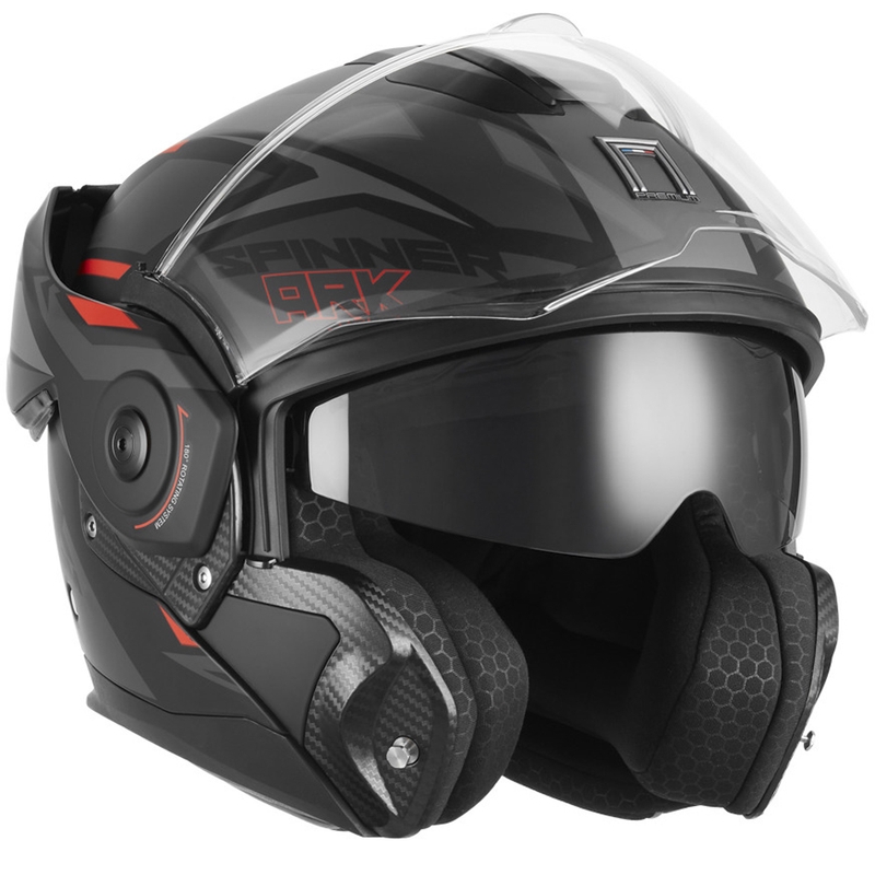 Klappbarer Motorradhelm NOX PREMIUM Spinner Ark matt schwarz-rot