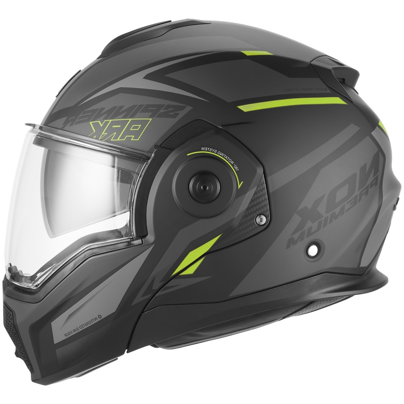 NOX PREMIUM Spinner Ark Klapphelm für Motorräder, matt schwarz-fluoreszierend gelb