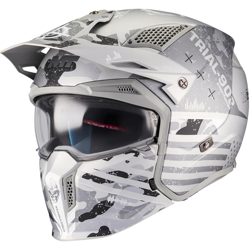 Modularer Motorradhelm MT Streetfighter SV S Belic A2 matt weiß-grau