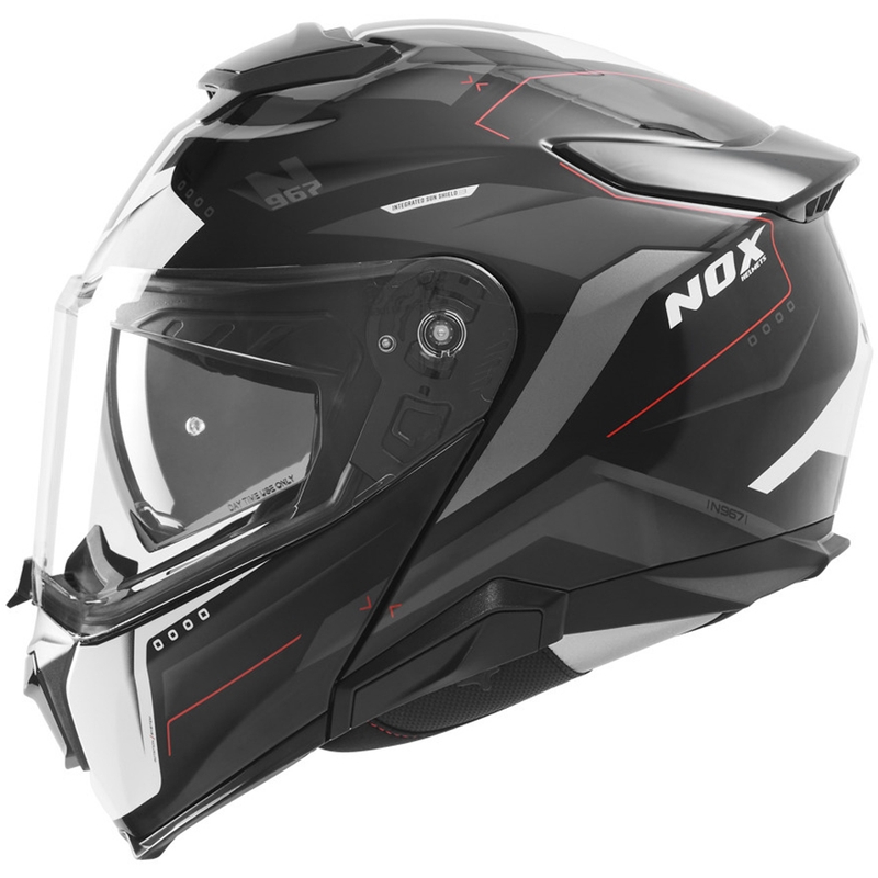 Klappbarer Motorradhelm NOX N967 Conquer, matt schwarz-weiß-rot