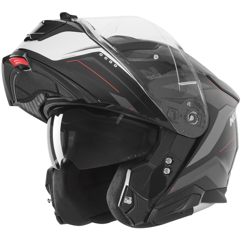 Klappbarer Motorradhelm NOX N967 Conquer, matt schwarz-weiß-rot