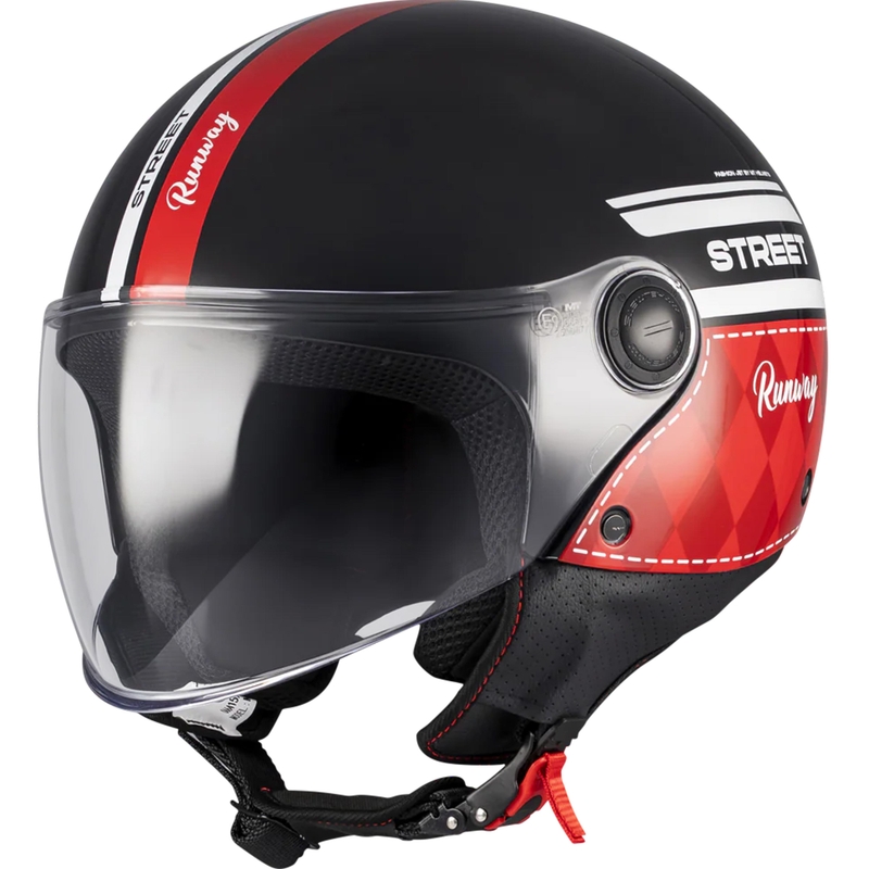 Offener Motorradhelm MT Street S Runway B5 schwarz-rot