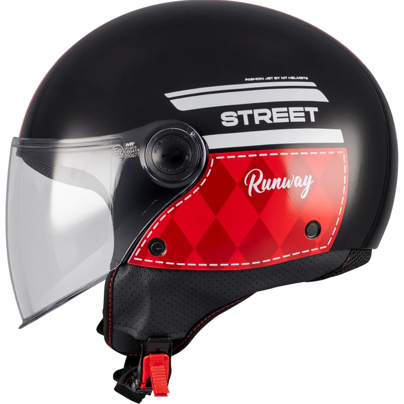 Offener Motorradhelm MT Street S Runway B5 schwarz-rot