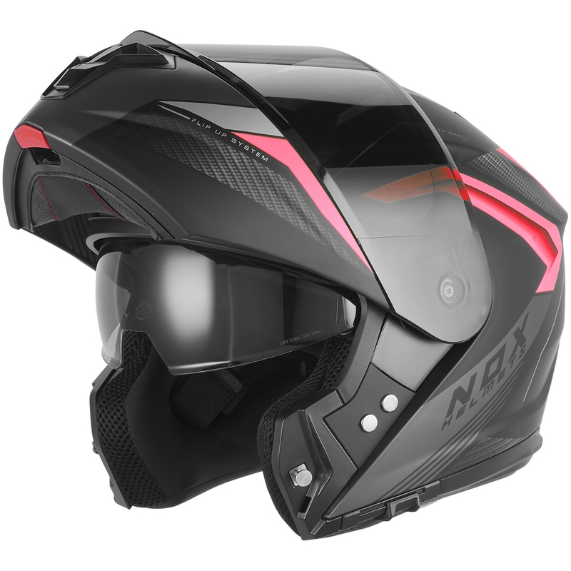 Klappbarer Motorradhelm NOX N968 Shift, matt schwarz-rot