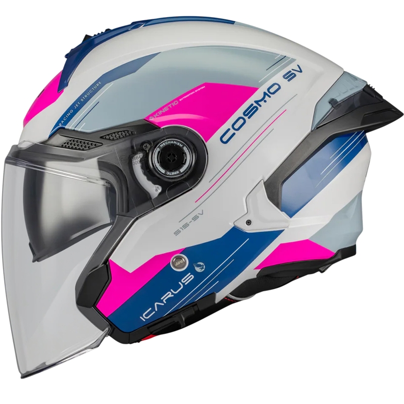 Offener Motorradhelm MT Cosmo SV Icarus A8 weiß-blau-rosa