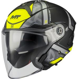 Offener Motorradhelm MT Cosmo SV Arrow B3, matt schwarz-grau-fluoreszierend gelb