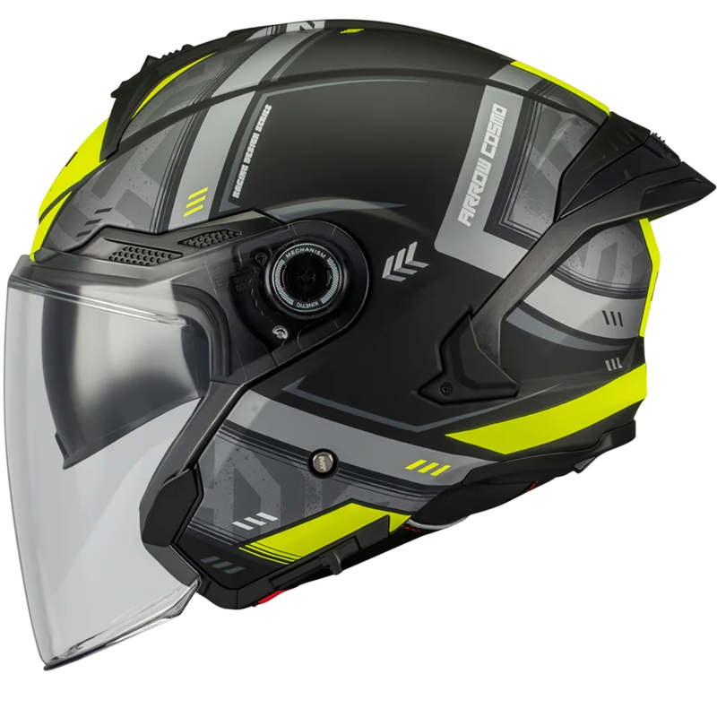 Offener Motorradhelm MT Cosmo SV Arrow B3, matt schwarz-grau-fluoreszierend gelb