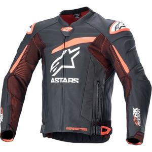 Leder-Motorradjacke Alpinestars GP Plus R 4 Rideknit Schwarz-Fluo-Rot-Weiß