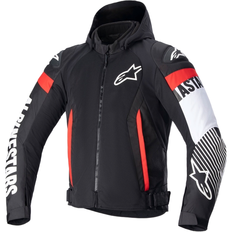 Alpinestars Zaca Air Waterproof Motorradjacke schwarz-weiß-fluoreszierend rot