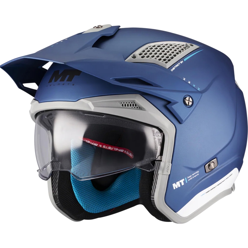 Offener Trial-Motorradhelm MT District SV S Soul C7 matt blaugrau
