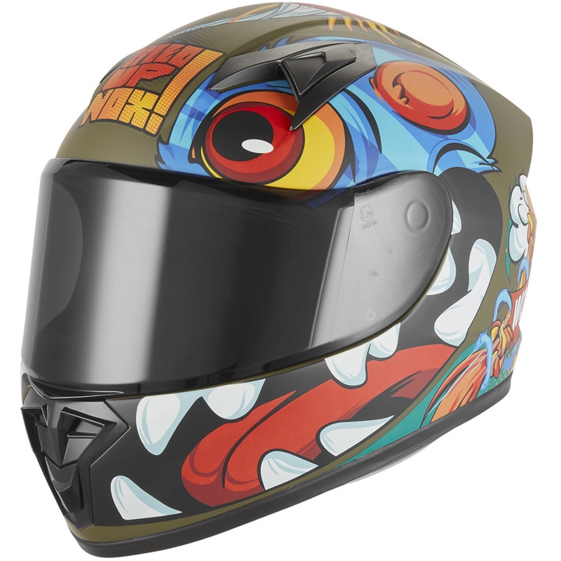 NOX N731 Scrappy Kinder-Integralhelm, Khaki-Mehrfarbig