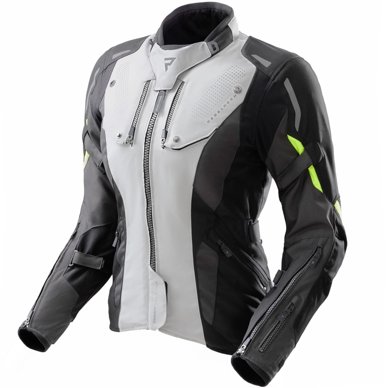 Damen-Motorradjacke Rebelhorn Hiker IV, schwarz-grau-fluoreszierend gelb