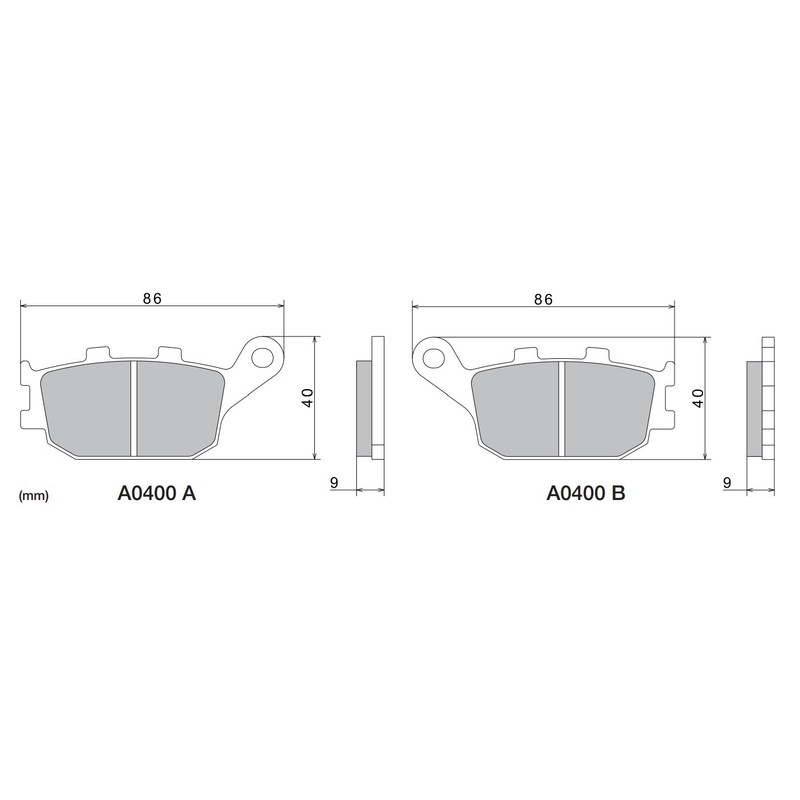 NISSIN Bremsbeläge, halbmetallische Mischung, 86x40x9 mm, 2 Stück