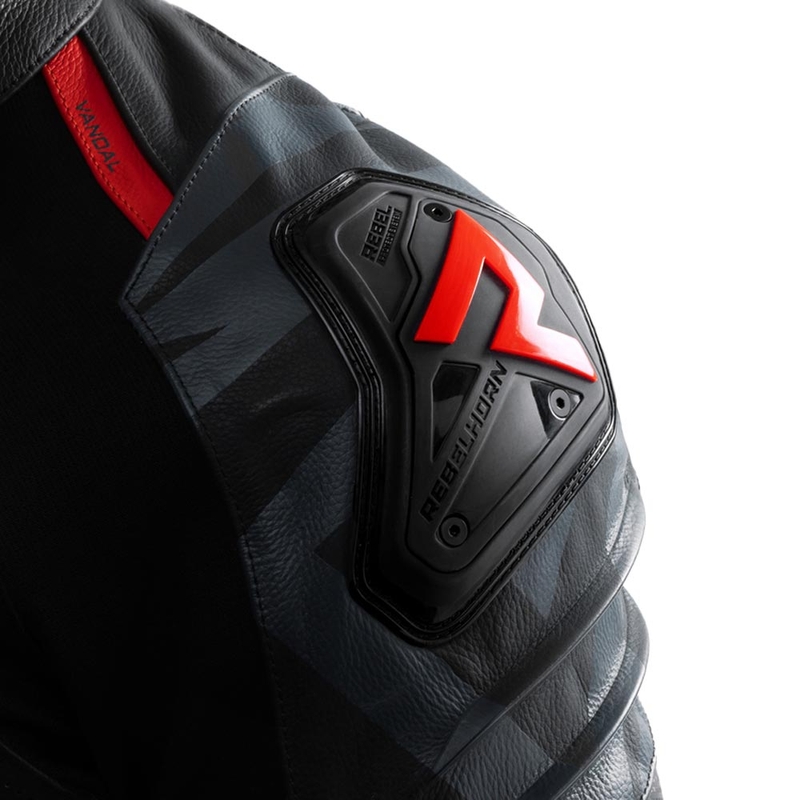 Rebelhorn Vandal 2 Leder-Motorradjacke, schwarz-grau-fluoreszierend rot