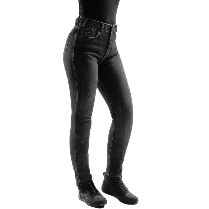 Rebelhorn Classic Monolayer Damen-Motorradjeans mit verlängertem Bund, gewaschenes Schwarz