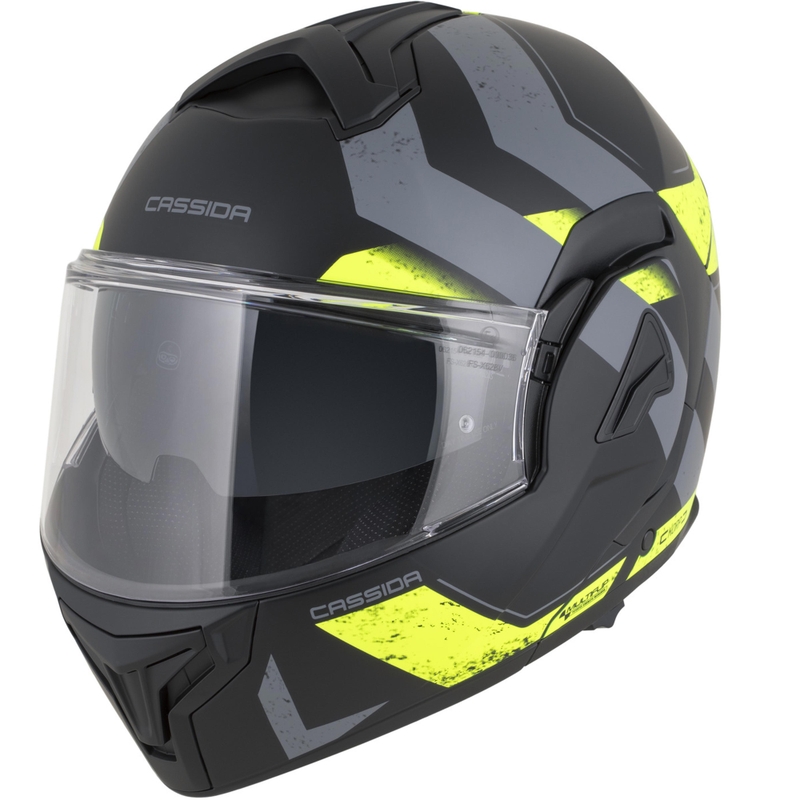 Cassida MultiFlip Korp Klapphelm für Motorräder, matt schwarz-fluoreszierend gelb-grau