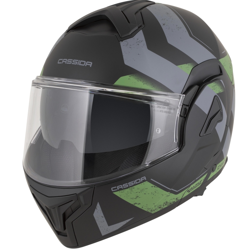 Cassida MultiFlip Korp Klapphelm für Motorräder, matt schwarz-grün-grau
