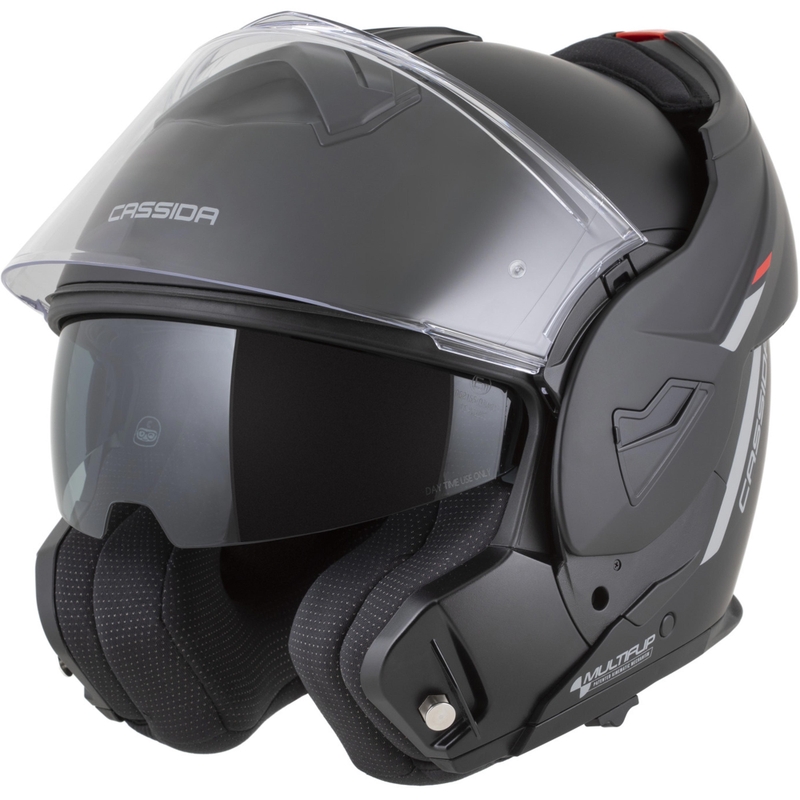 Cassida MultiFlip Korp Klapphelm für Motorräder, matt schwarz-rot-grau