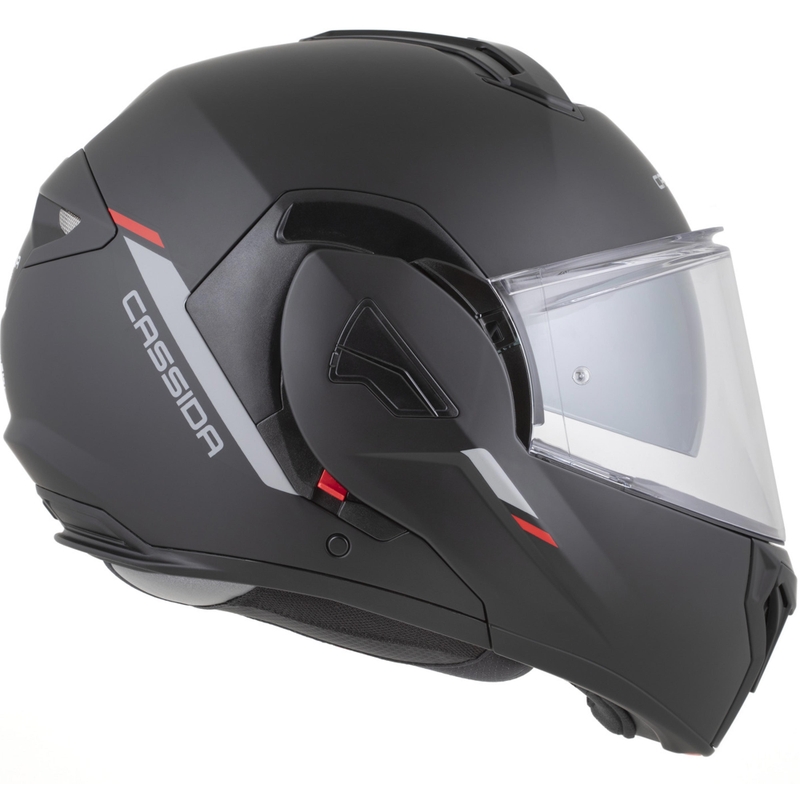 Cassida MultiFlip Korp Klapphelm für Motorräder, matt schwarz-rot-grau