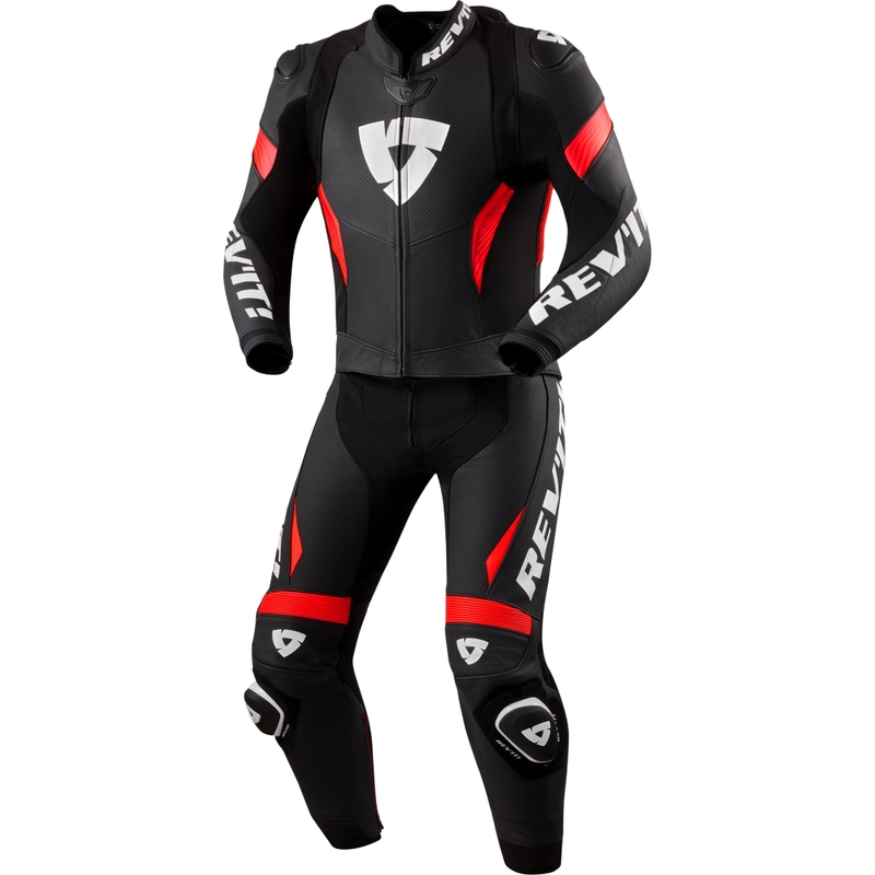 Revit Argon 3 zweiteiliger Motorradanzug, schwarz-fluoreszierend rot
