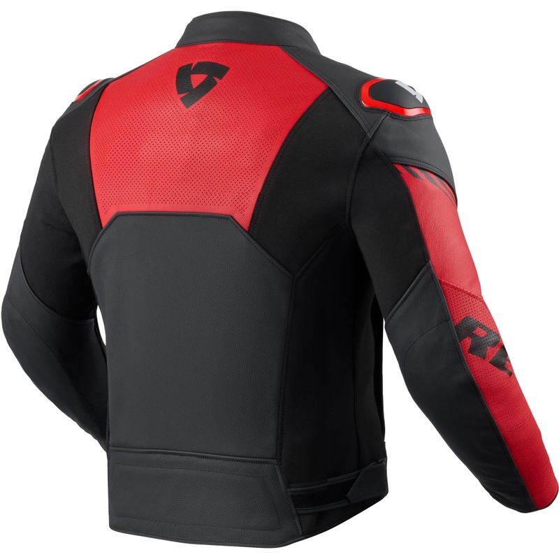 Revit Argon 3 Motorradjacke aus schwarzem und fluoreszierendem rotem Leder