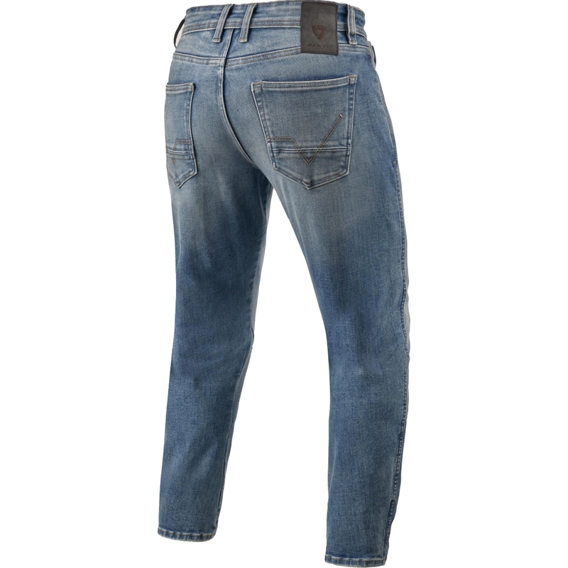Revit Detroit 3 Tapered Extra Cropped Motorcycle Jeans - Mid Blue Vintage