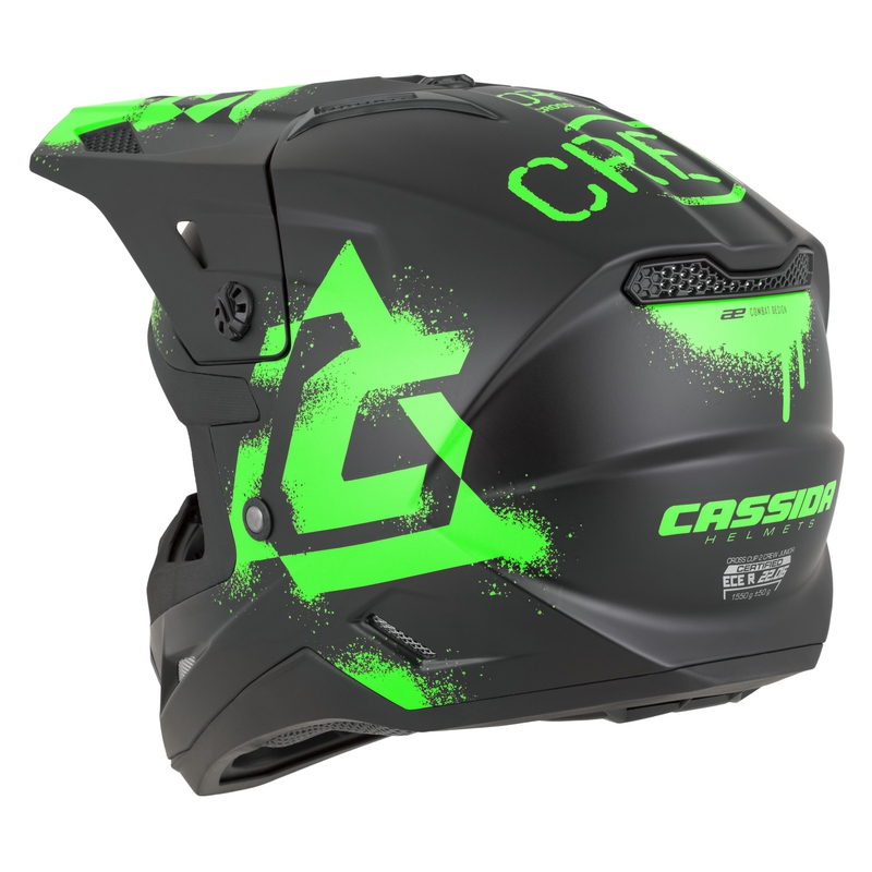 Kinder-Motocrosshelm Cassida Cross Cup 2 Crew Junior, matt schwarz-fluoreszierend grün