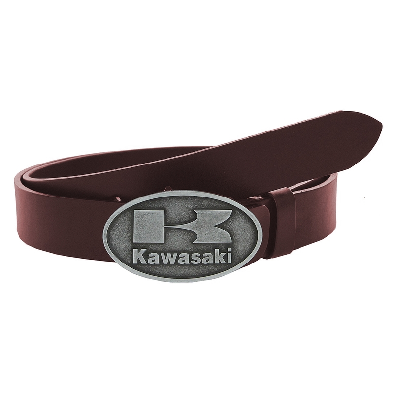 Motorradgürtel aus Leder mit Schnalle Kawasaki braun