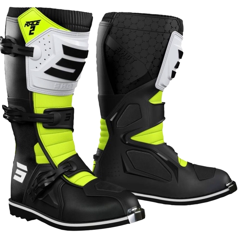 Shot Race 2 Kinder-Motocross-Stiefel Schwarz-Weiß-Neongelb