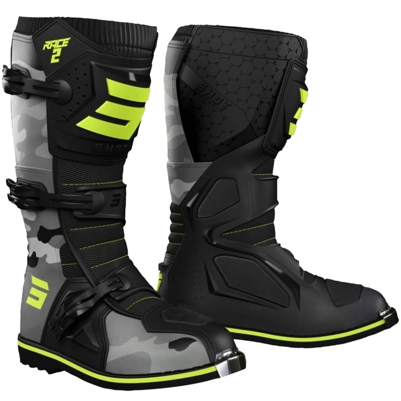 Kinder-Motorradstiefel Shot Race 2 camo-fluo gelb