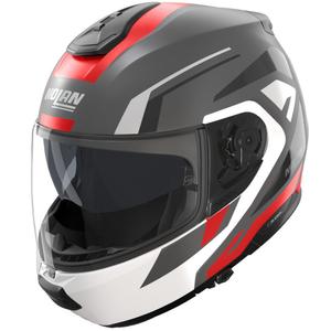 Klappbarer Motorradhelm Nolan N100-6 Cinetico N-COM 361 matt grau-weiß-rot