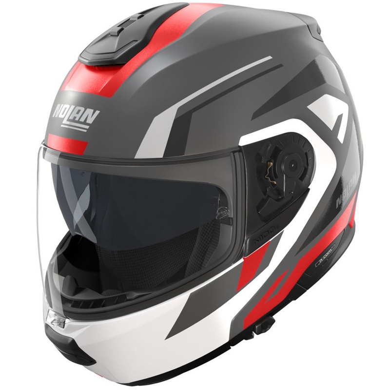 Klappbarer Motorradhelm Nolan N100-6 Cinetico N-COM 361 matt grau-weiß-rot