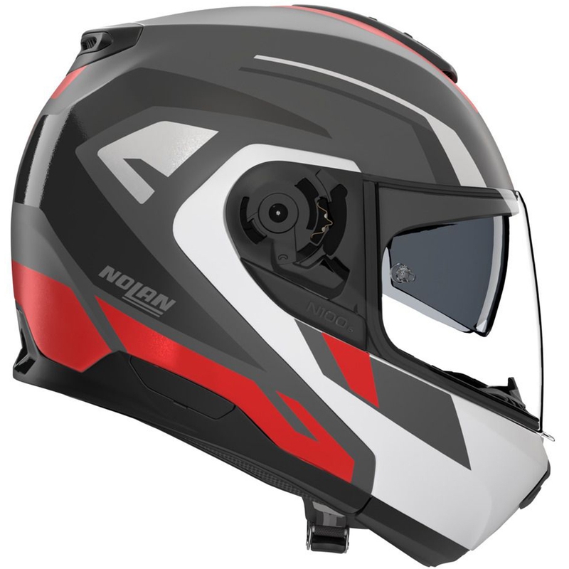 Klappbarer Motorradhelm Nolan N100-6 Cinetico N-COM 361 matt grau-weiß-rot