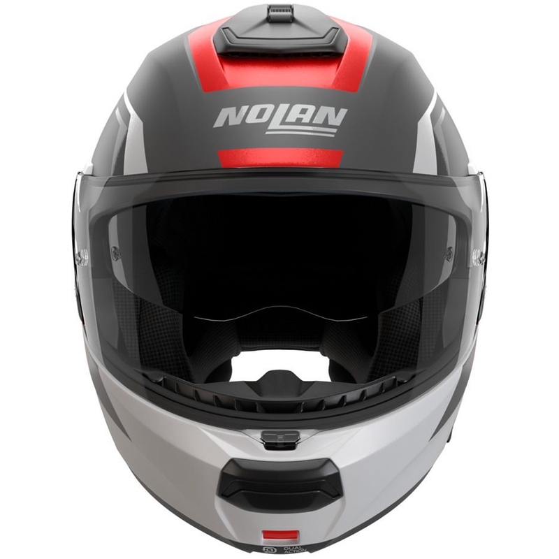 Klappbarer Motorradhelm Nolan N100-6 Cinetico N-COM 361 matt grau-weiß-rot