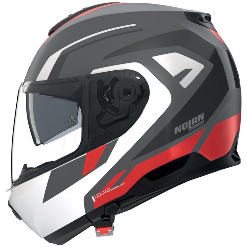 Klappbarer Motorradhelm Nolan N100-6 Cinetico N-COM 361 matt grau-weiß-rot