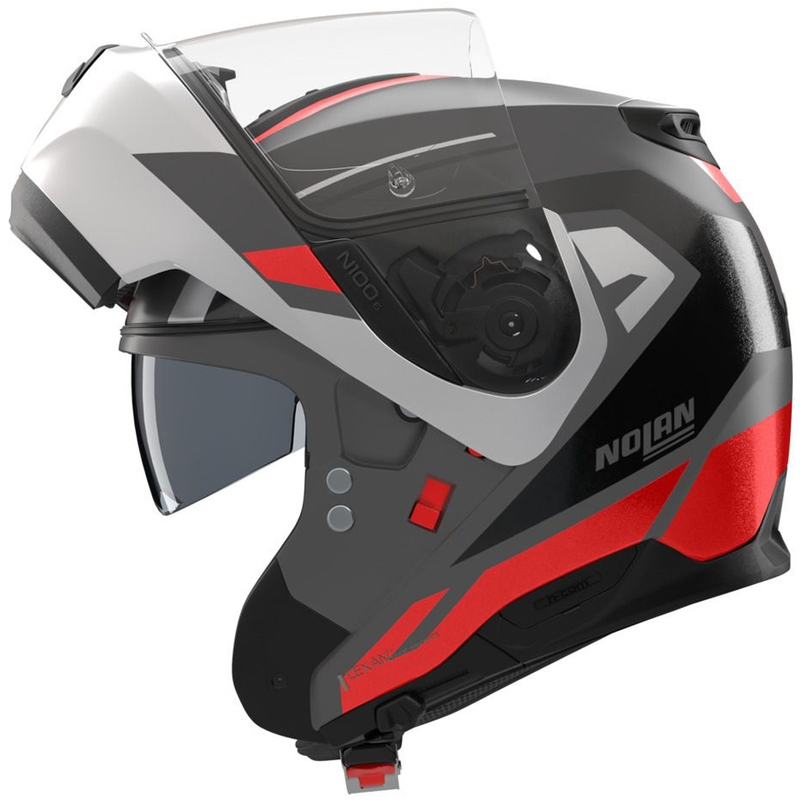 Klappbarer Motorradhelm Nolan N100-6 Cinetico N-COM 361 matt grau-weiß-rot